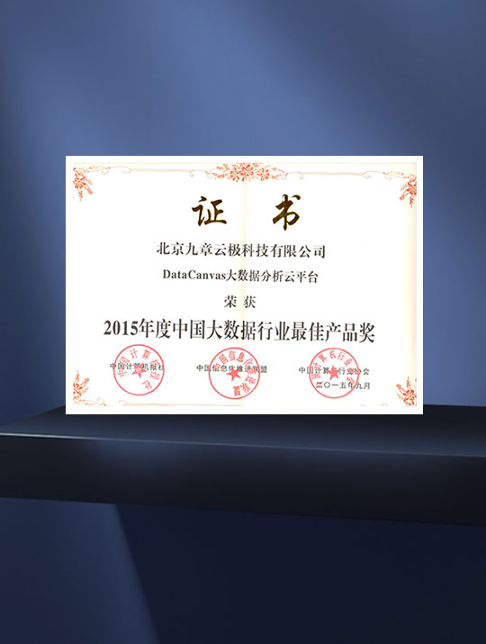 荣获计算机行业协会等颁发的“2015年度中国大数据行业最佳产品奖”